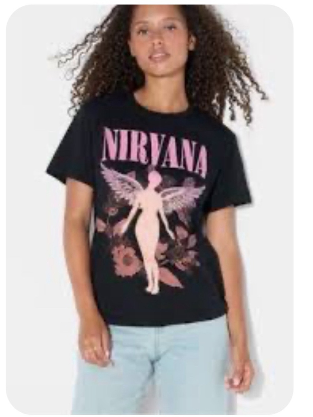 NWOT Nirvana Black Graphic Tee with Pink Artwork, sz XXS